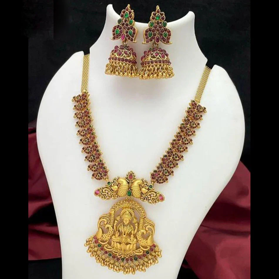 Darshana Jewels Gold Plated Pota Stone And Beads Temple Necklace Set