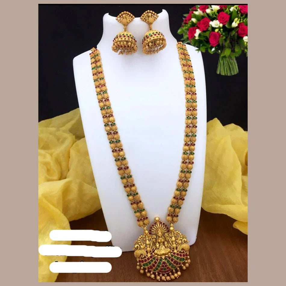 Darshana Jewels Gold Plated Pota Stone And Beads Temple Long Necklace Set