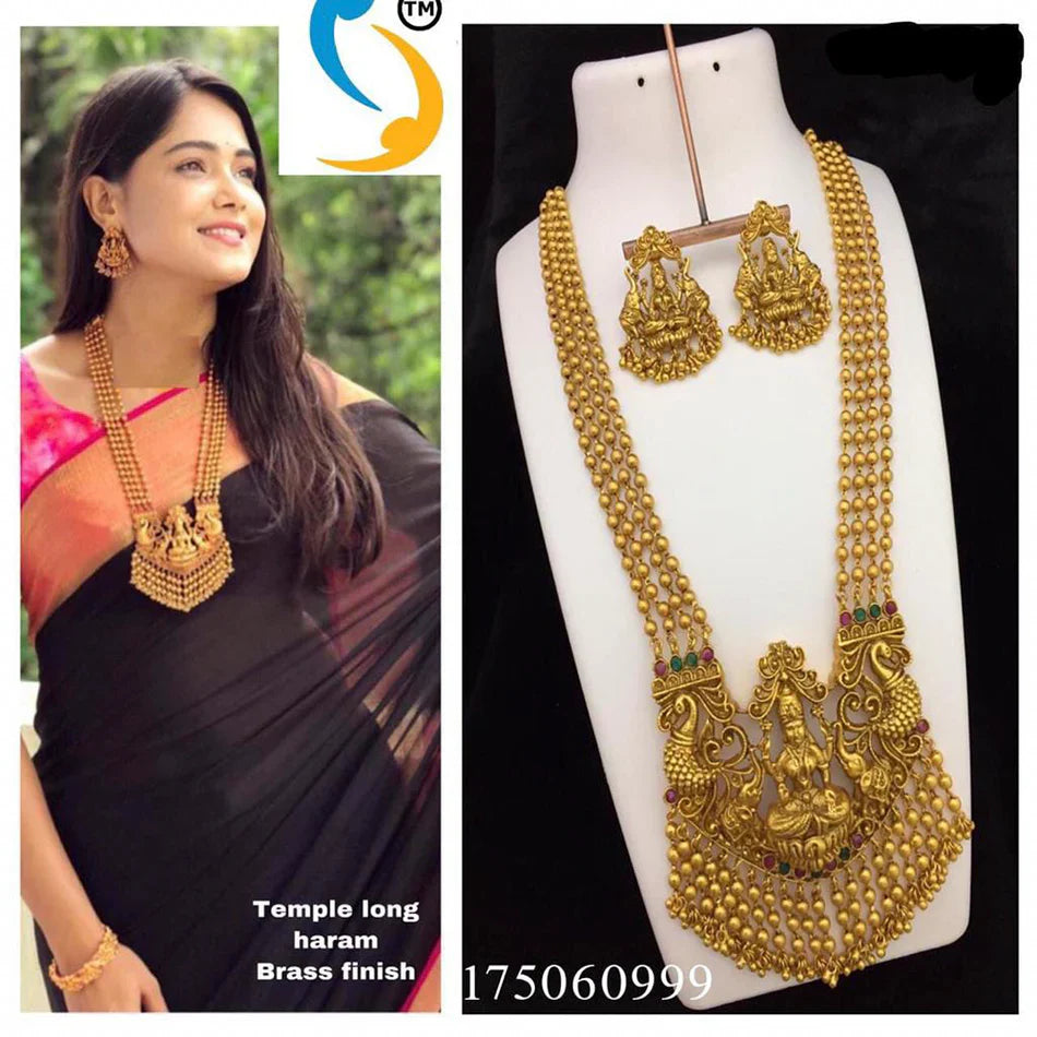 Darshana Jewels Gold Plated Pota Stone And Beads Temple Long Necklace Set