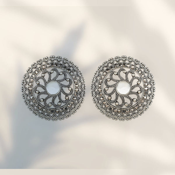 Wearhouse Fashion Oxidised Plated Austrian Stone Studs Earrings