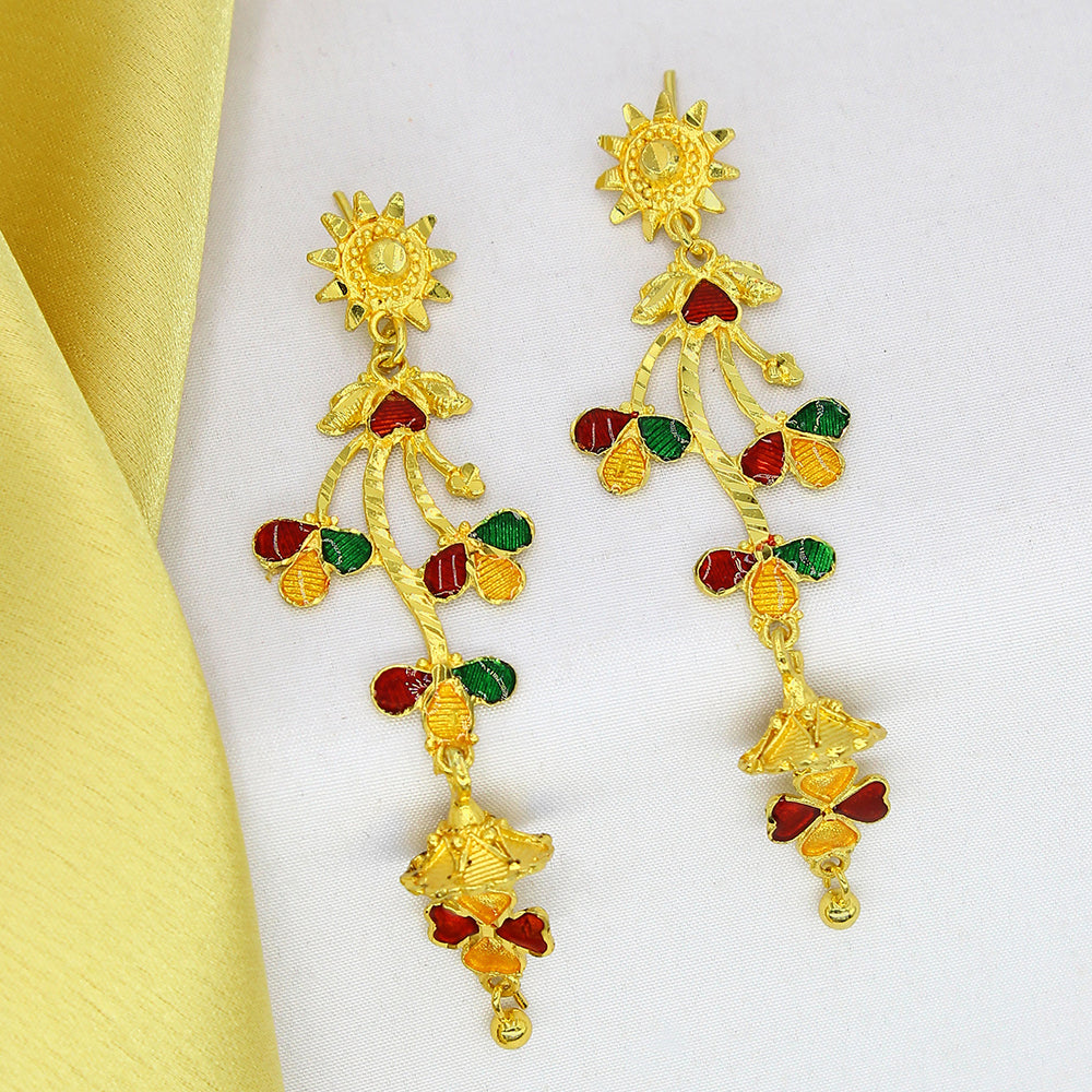 Mahavir Dye Gold Plated Meenakari Dangler Earrings