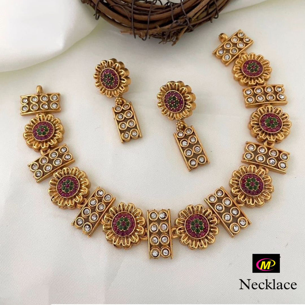 FS Collection Gold Plated Pota Stone Necklace Set