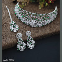 FS Collection Silver Plated AD Stone Necklace Set