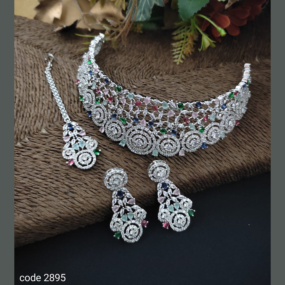 FS Collection Silver Plated AD Stone Necklace Set