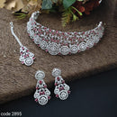 FS Collection Silver Plated AD Stone Necklace Set