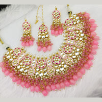 FS Collection Gold Plated Kundan Stone & Meenakari Necklace Set