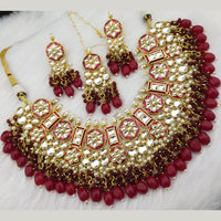 FS Collection Gold Plated Kundan Stone & Meenakari Necklace Set