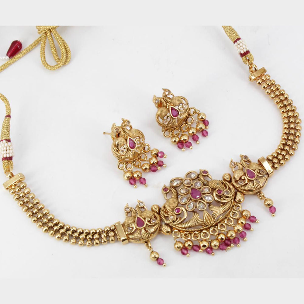 FS Collection Gold Plated Crystal Stone Choker Necklace Set