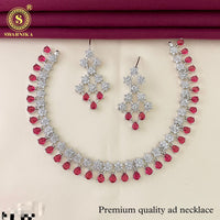 FS Collection Silver Plated AD Stone Necklace Set