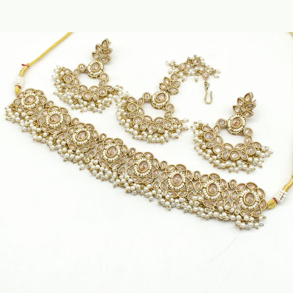 FS Collection Gold Plated Crystal Stone Necklace Set