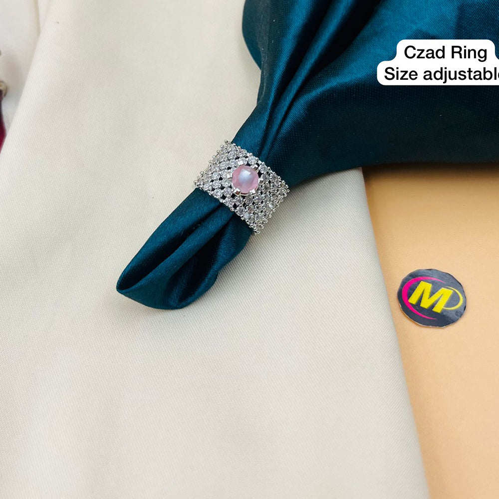 FS Collection Silver Plated AD Stone Adjustable Ring