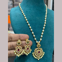 FS Collection Gold Plated Pearl Long  Necklace Set