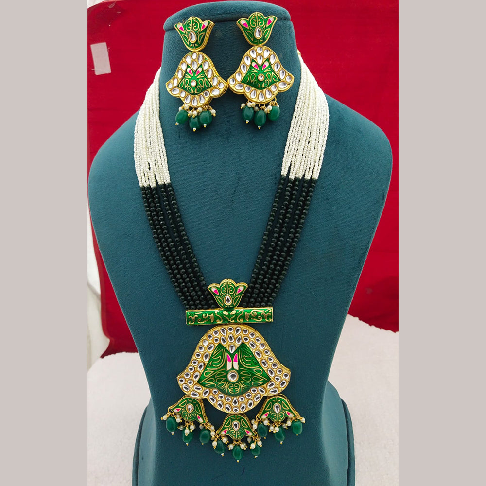 FS Collection Gold Plated Kundan Stone Long Necklace Set