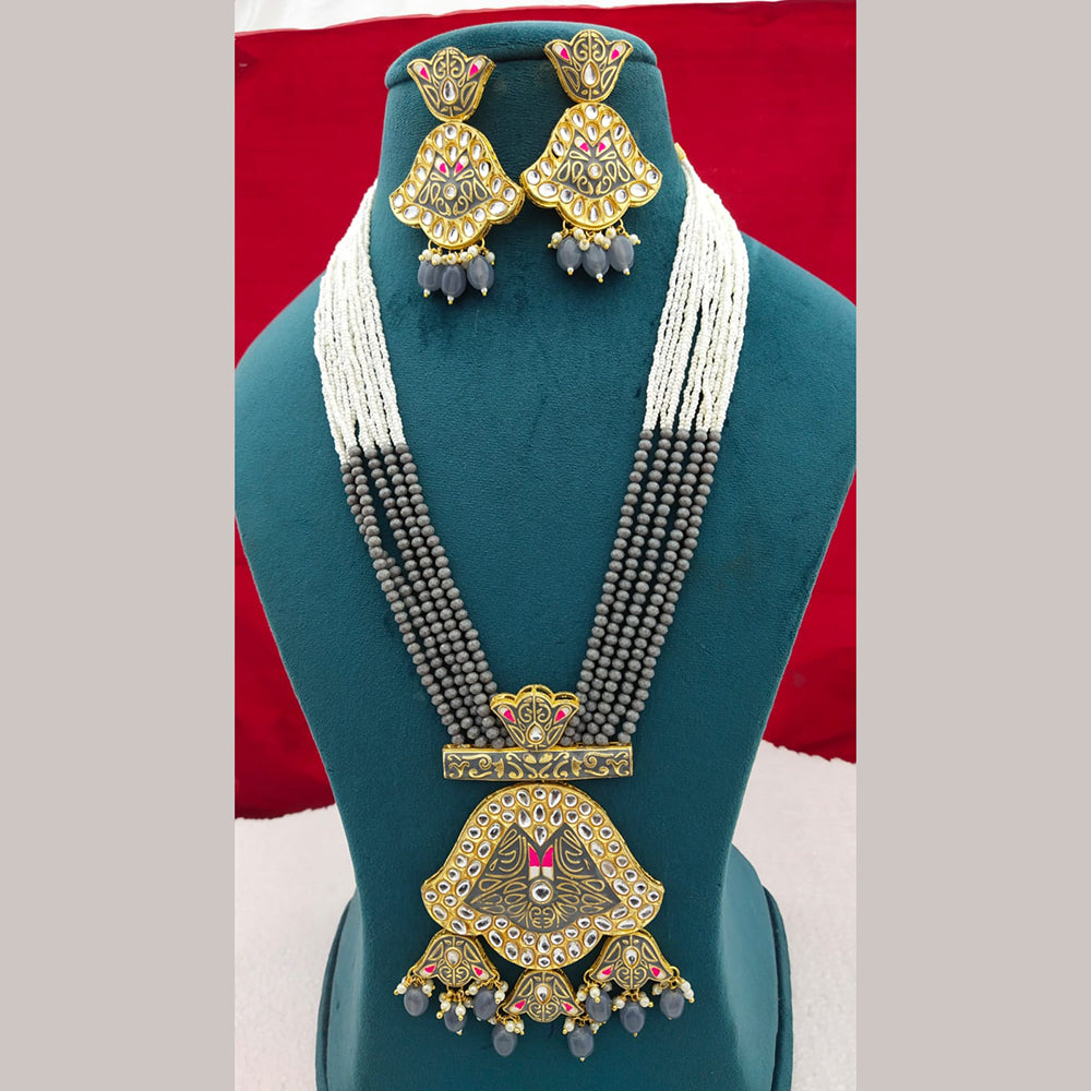 FS Collection Gold Plated Kundan Stone Long Necklace Set