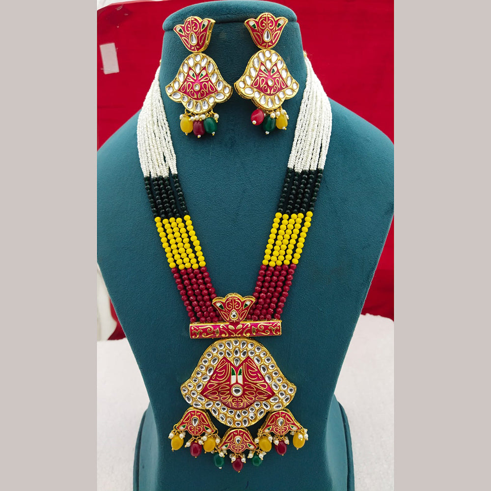 FS Collection Gold Plated Kundan Stone Long Necklace Set