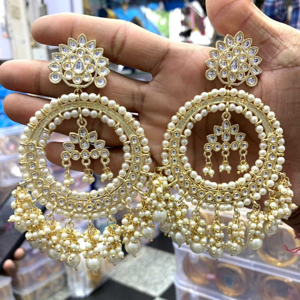 FS Collection Gold Plated Pearl Dangler Earrings