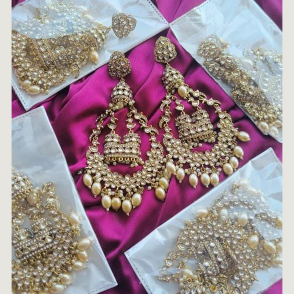 FS Collection Gold Plated Kundan Stone Dangler Earrings