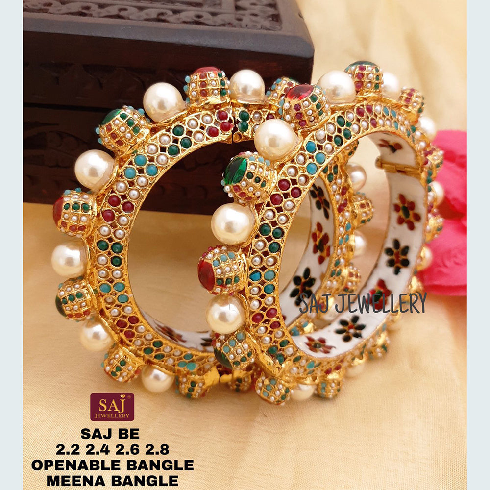 FS Collection Gold Plated Openable Meenakari Bangles Set