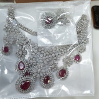 FS Collection Silver Plated AD Stone Necklace Set