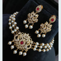 FS Collection Gold Plated AD Stone and Pearl Choker Necklace Set