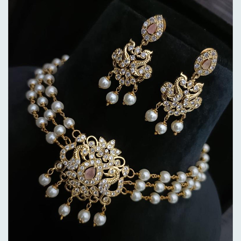 FS Collection Gold Plated AD Stone and Pearl Choker Necklace Set