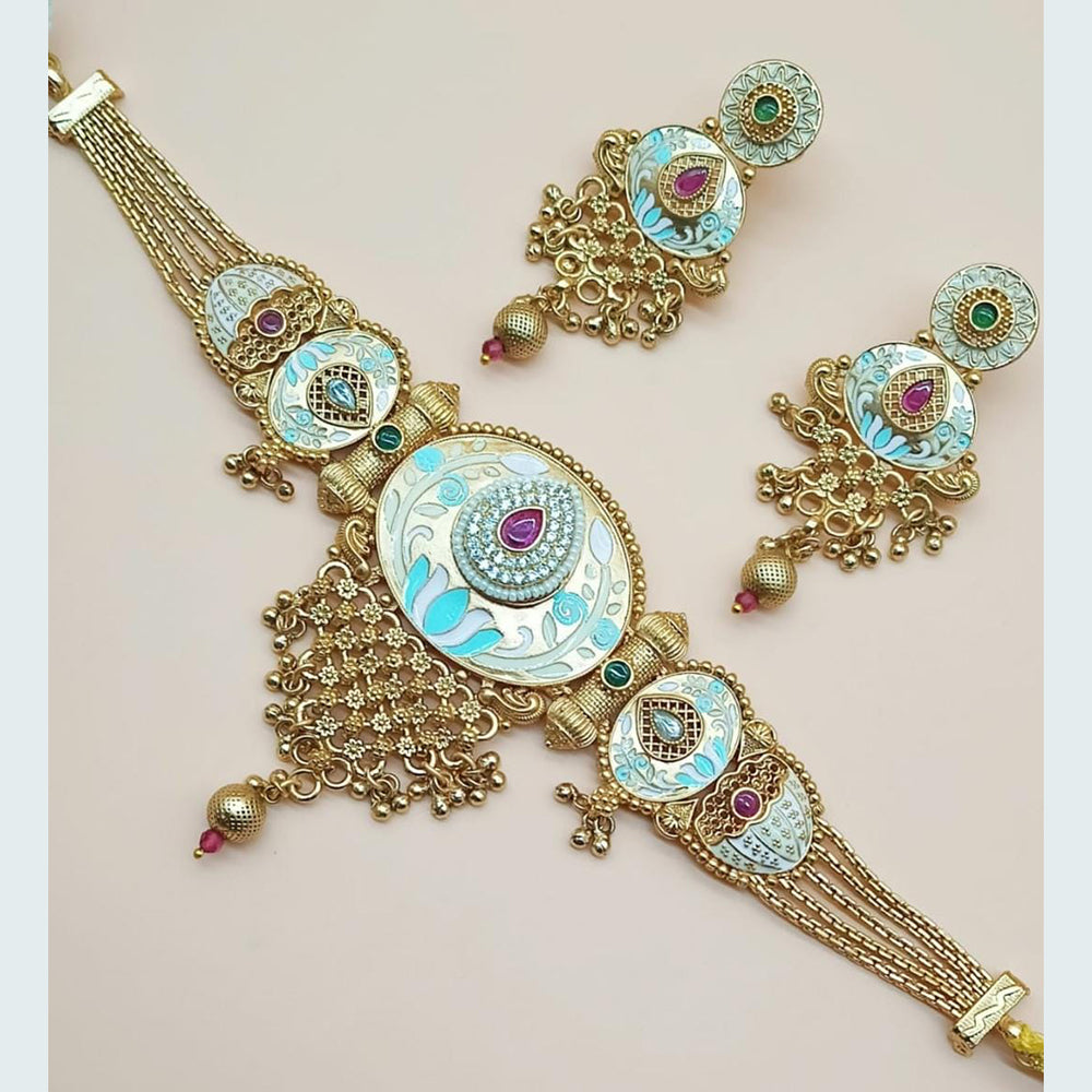 FS Collection Gold Plated Choker Necklace Set