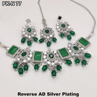 FS Collection Silver Plated Mirror and Beads Necklace Set
