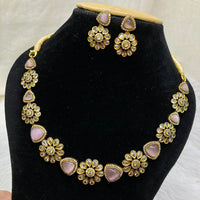 FS Collection Gold Plated Kundan and AD Stone Necklace Set