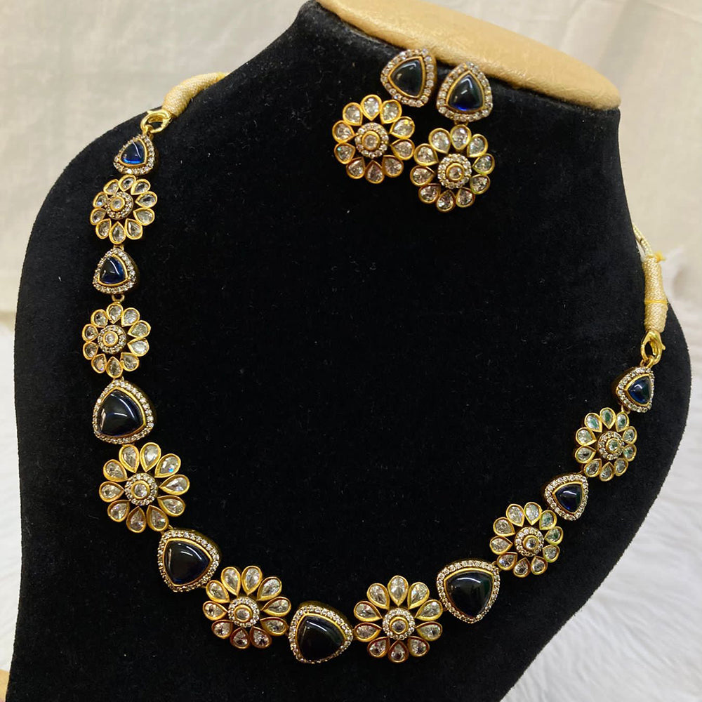 FS Collection Gold Plated Kundan and AD Stone Necklace Set