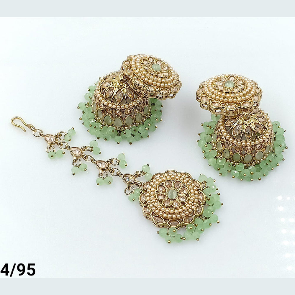 FS Collection Gold Plated Maangtika and Jhumki Earrings
