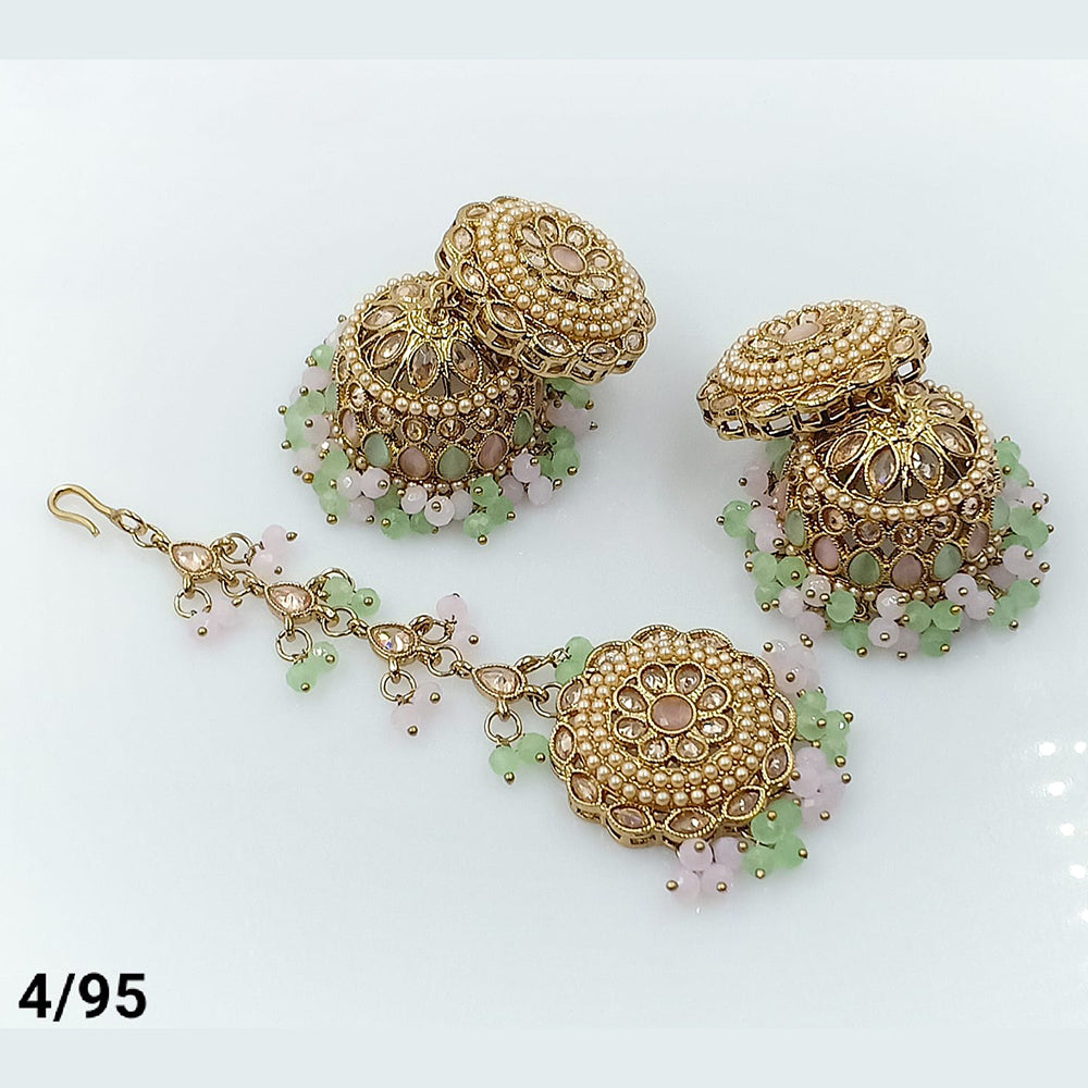 FS Collection Gold Plated Maangtika and Jhumki Earrings