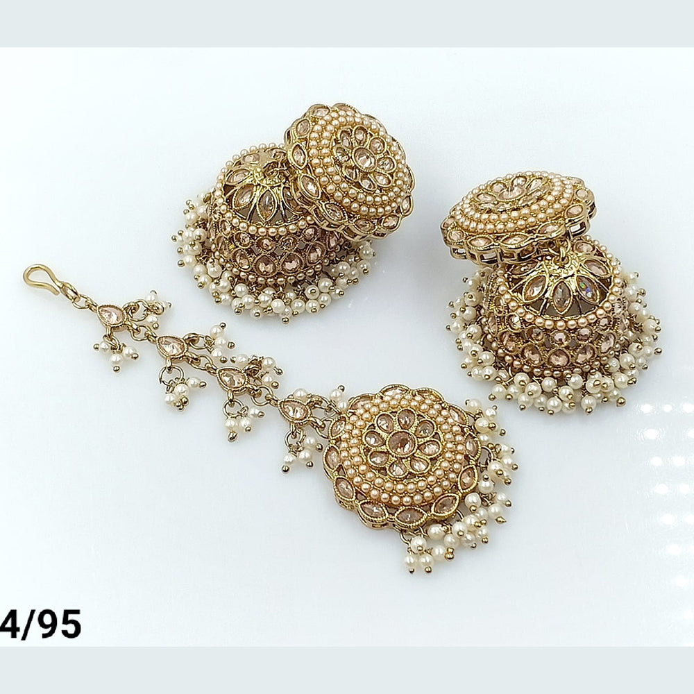 FS Collection Gold Plated Maangtika and Jhumki Earrings