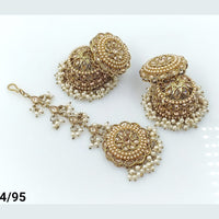 FS Collection Gold Plated Maangtika and Jhumki Earrings