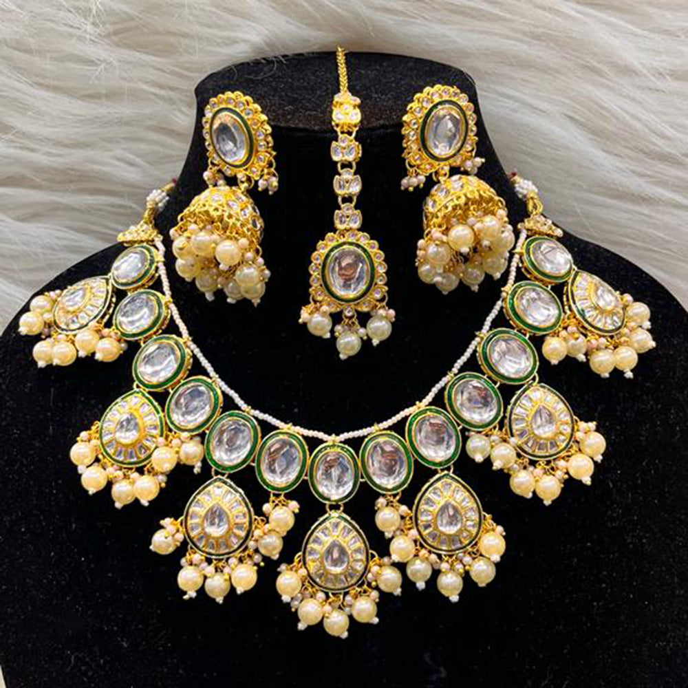 FS Collection Gold Plated Kundan Stone Necklace Set