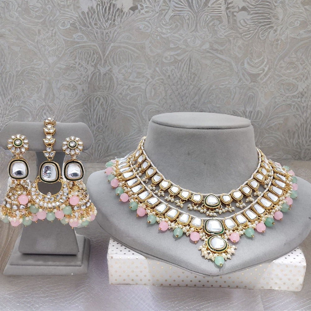 FS Collection Gold Plated Kundan Stone Necklace Set