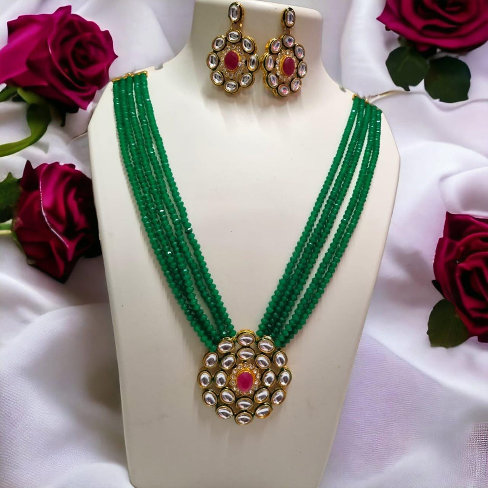 FS Collection Gold Plated Kundan Stone Long Necklace Set