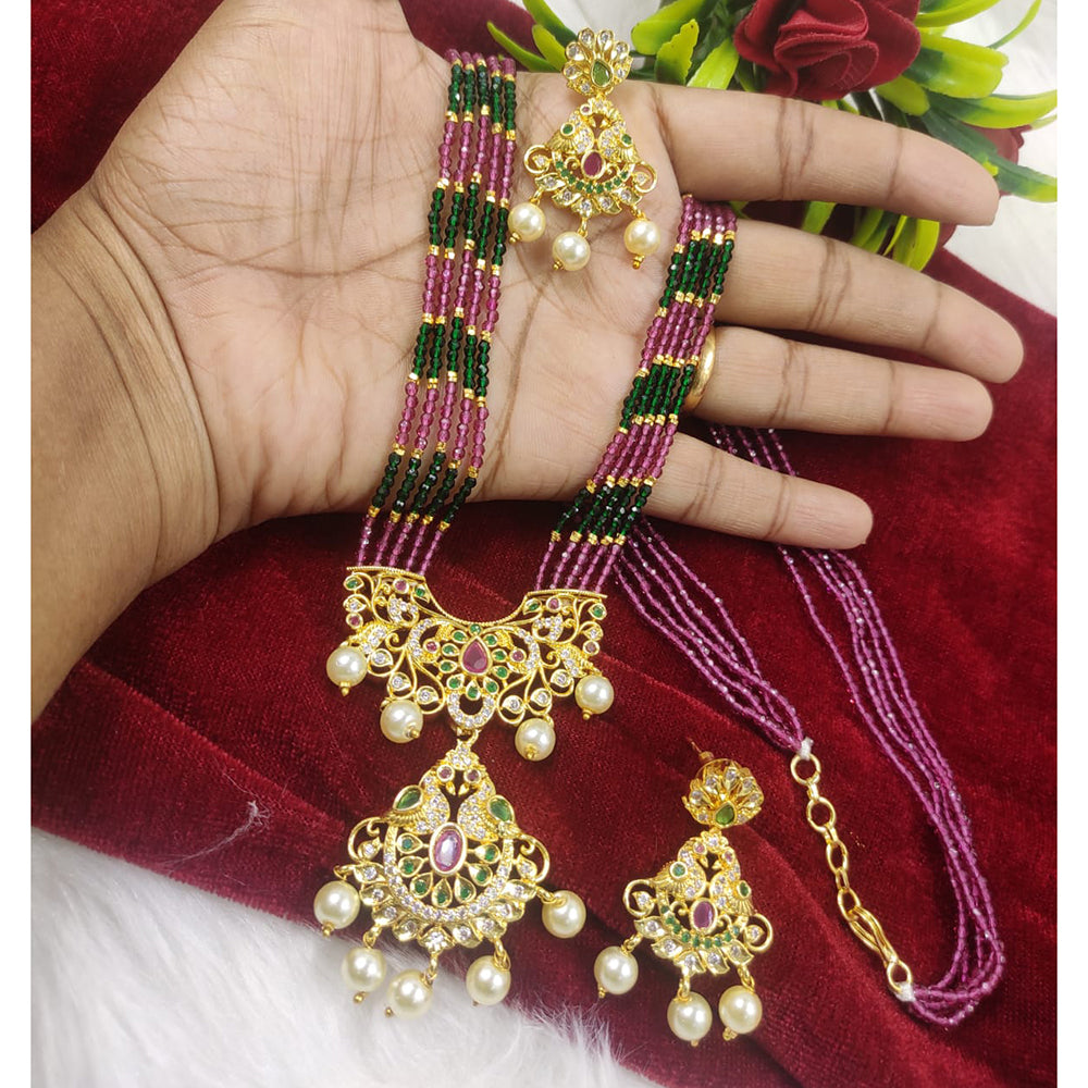 FS Collection Gold Plated Austrian Stone Long Necklace Set