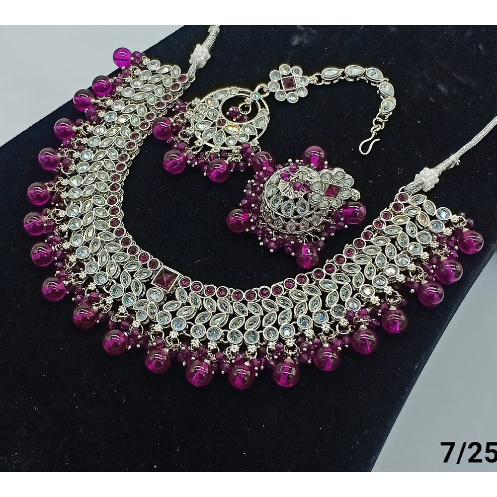 FS Collection Silver Plated Crystal Stone Necklace Set