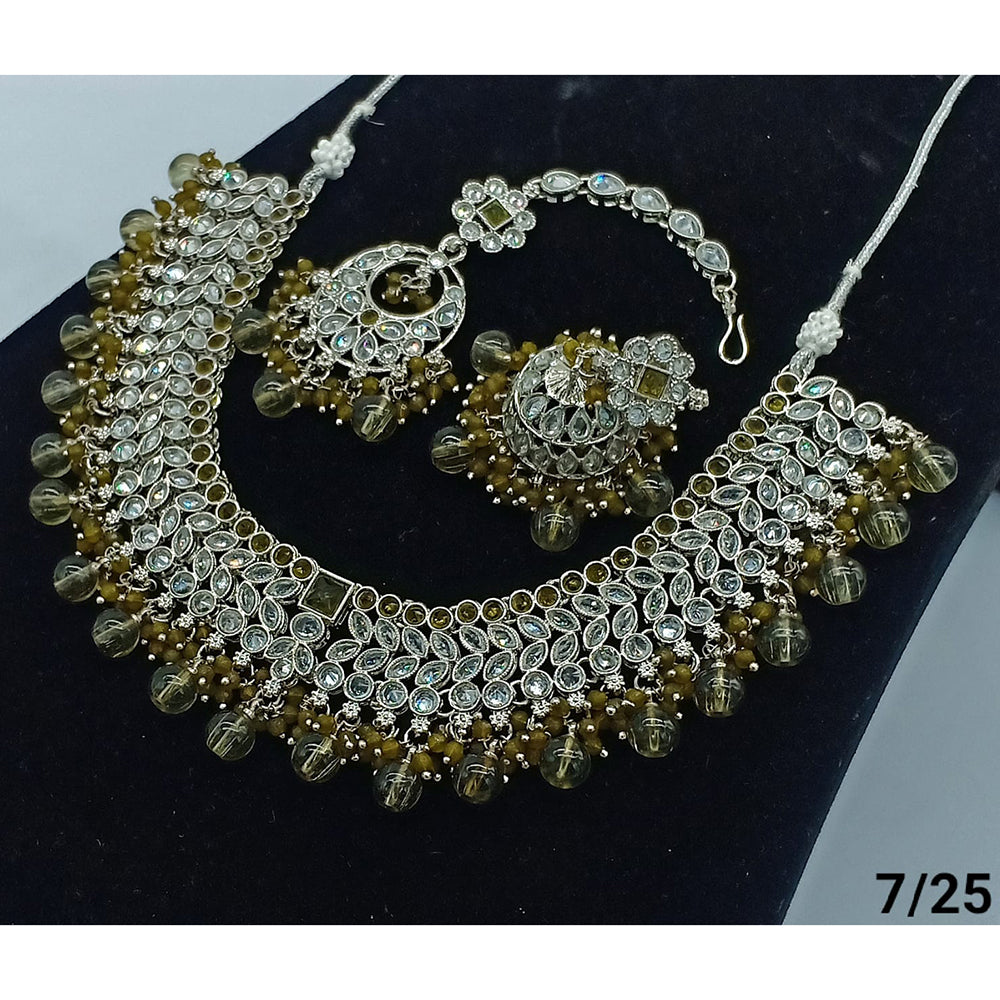 FS Collection Silver Plated Crystal Stone Necklace Set
