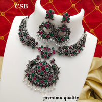 FS Collection Oxidised Plated Necklace Set