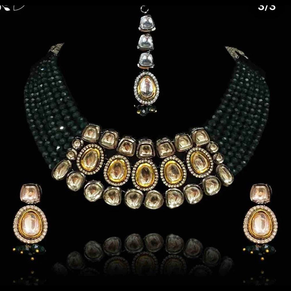 FS Collection Gold Plated Kundan Stone Necklace Set