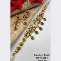 FS Collection Copper Gold Plated Pota Stone Choker Necklace Set