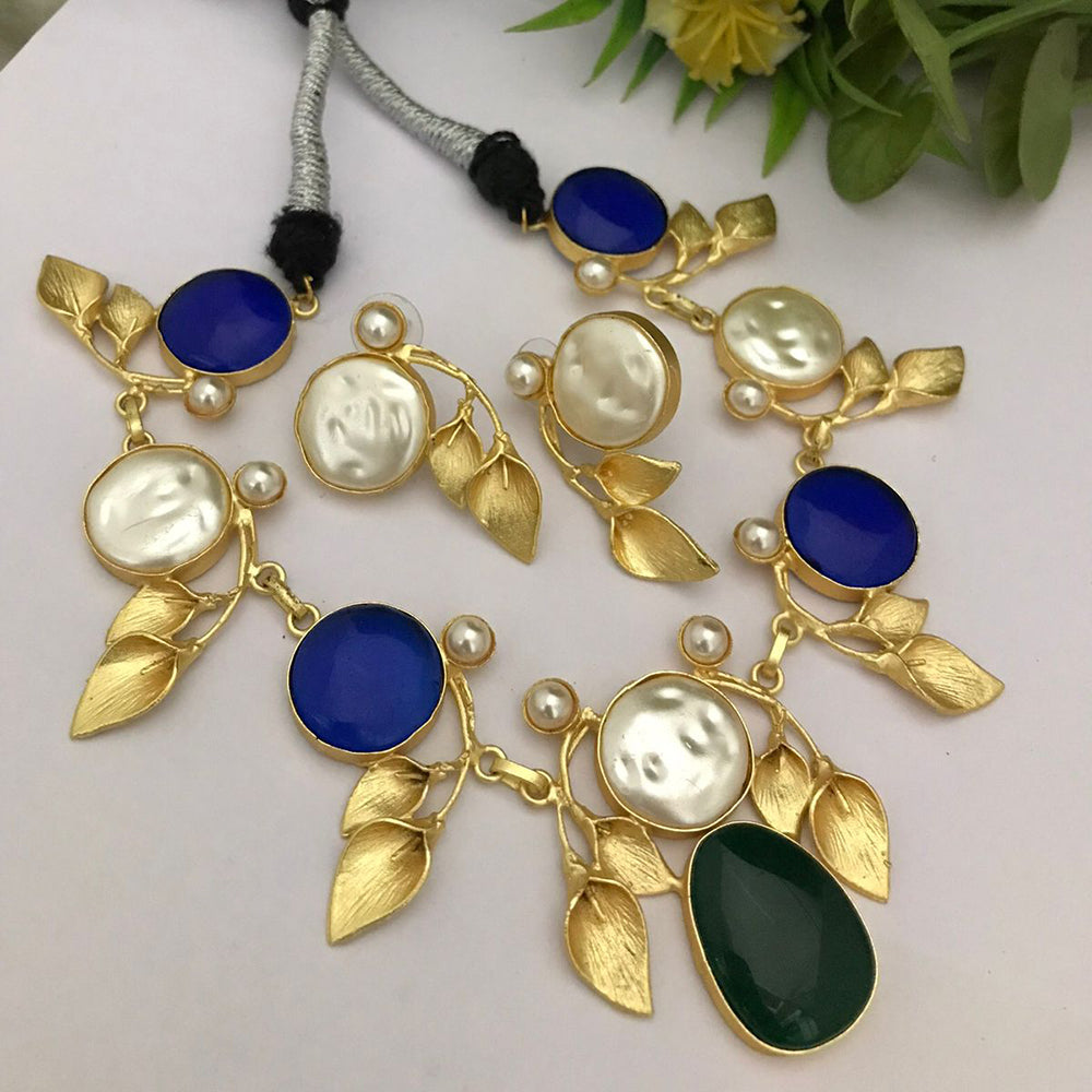 FS Collection Gold Plated Matte Finish Stylish Necklace Set