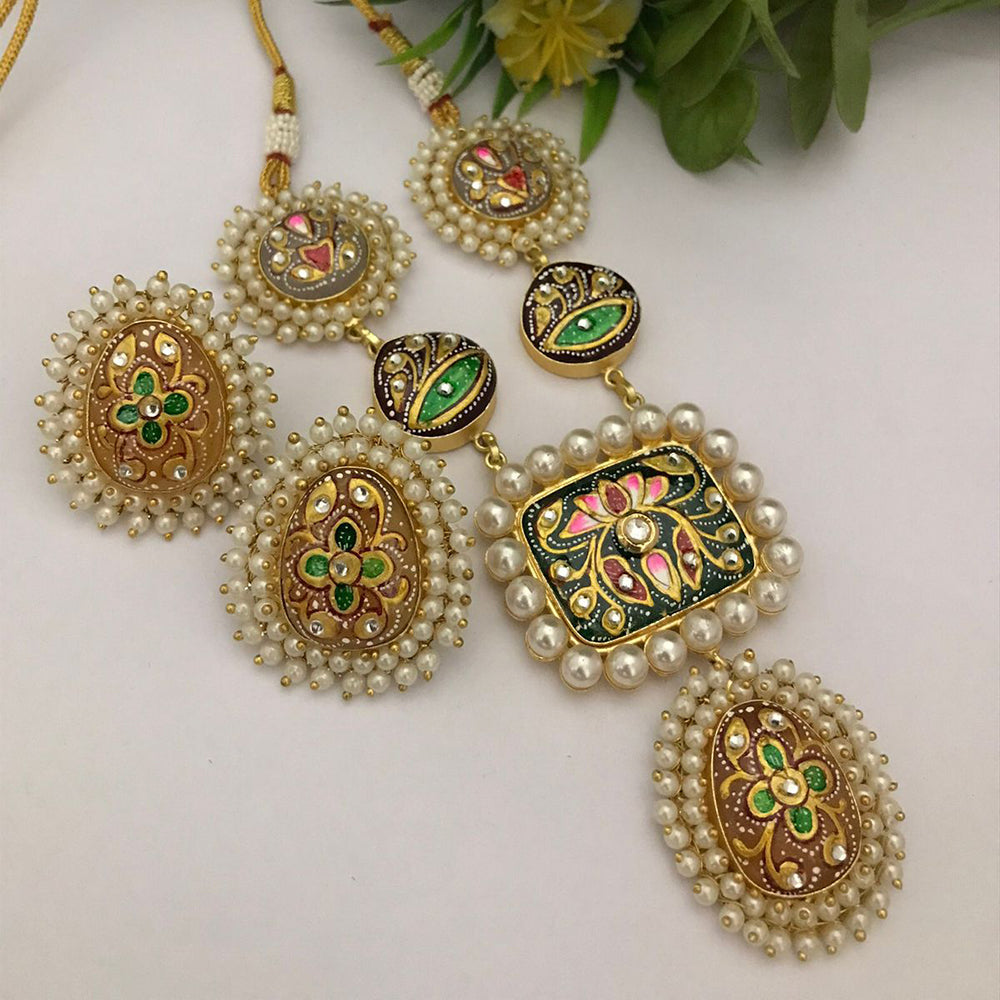FS Collection Gold Plated Meenakari Necklace Set