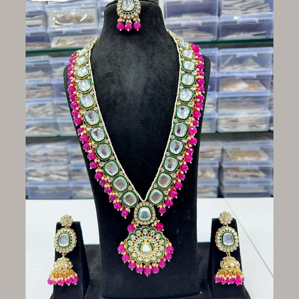 FS Collection Gold Plated Kundan Long Necklace Set