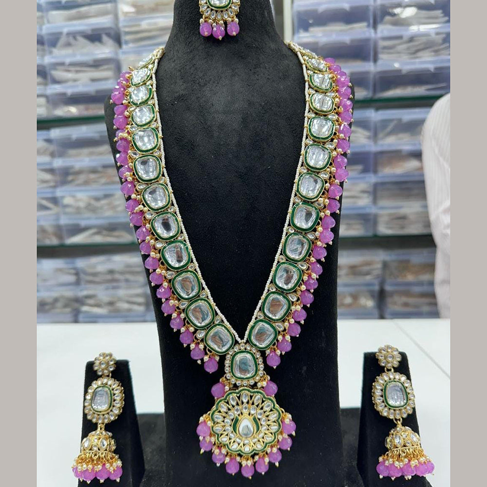 FS Collection Gold Plated Kundan Long Necklace Set