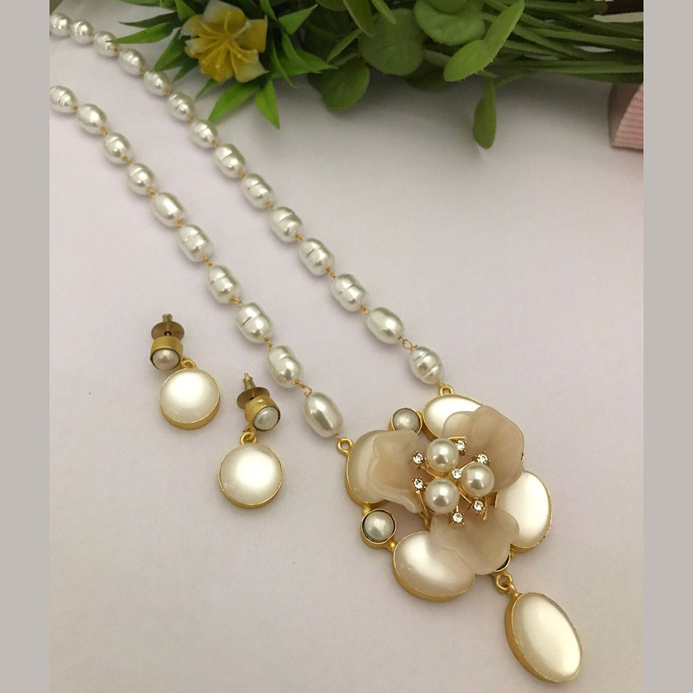 FS Collection Gold Plated Pearl Long Necklace Set