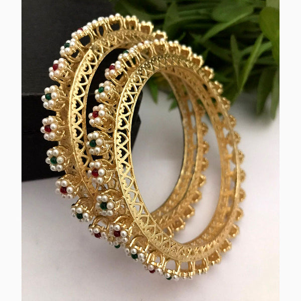 FS Collection Gold Plated Pearl Bangles Set