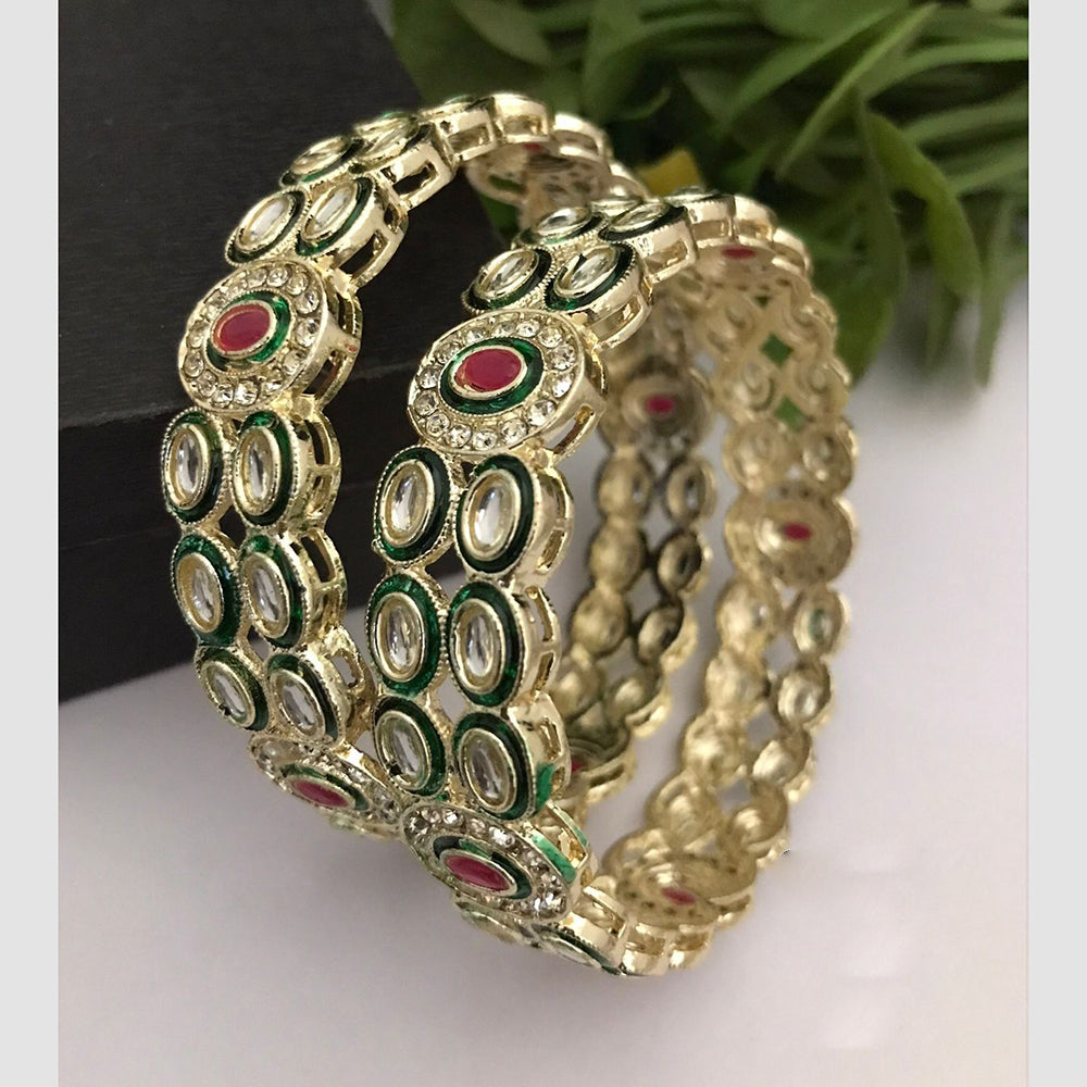 FS Collection Gold Plated Kundan Stone And Meenakari  Bangles Set