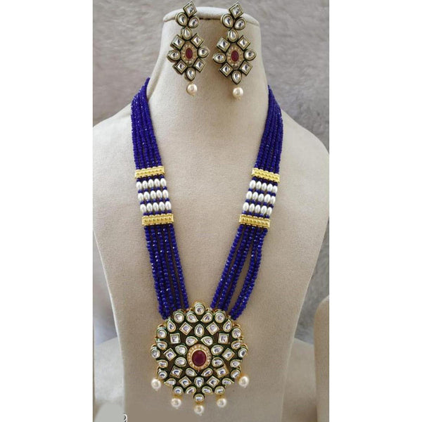 FS Collection Gold Plated Kundan And Pearl Long Necklace Set